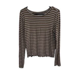 Striped lettuce hem shirt‎ long sleeve retro Y2K soft grunge M